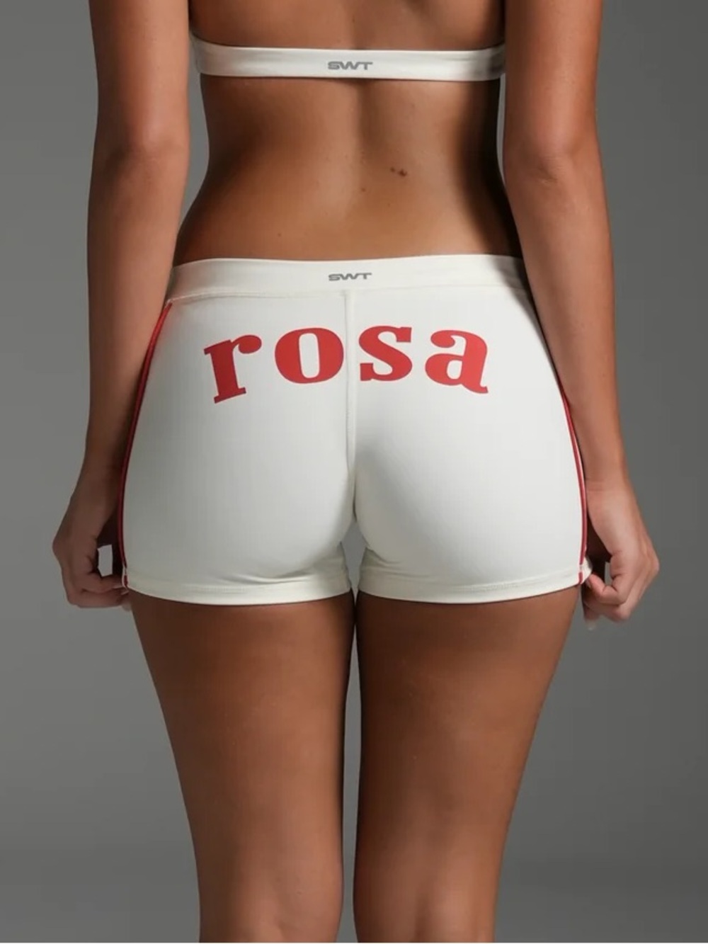 SWT FLX Piping Micro Shorts in Ivory Red Exercise Athleisure Hiking Spandex
